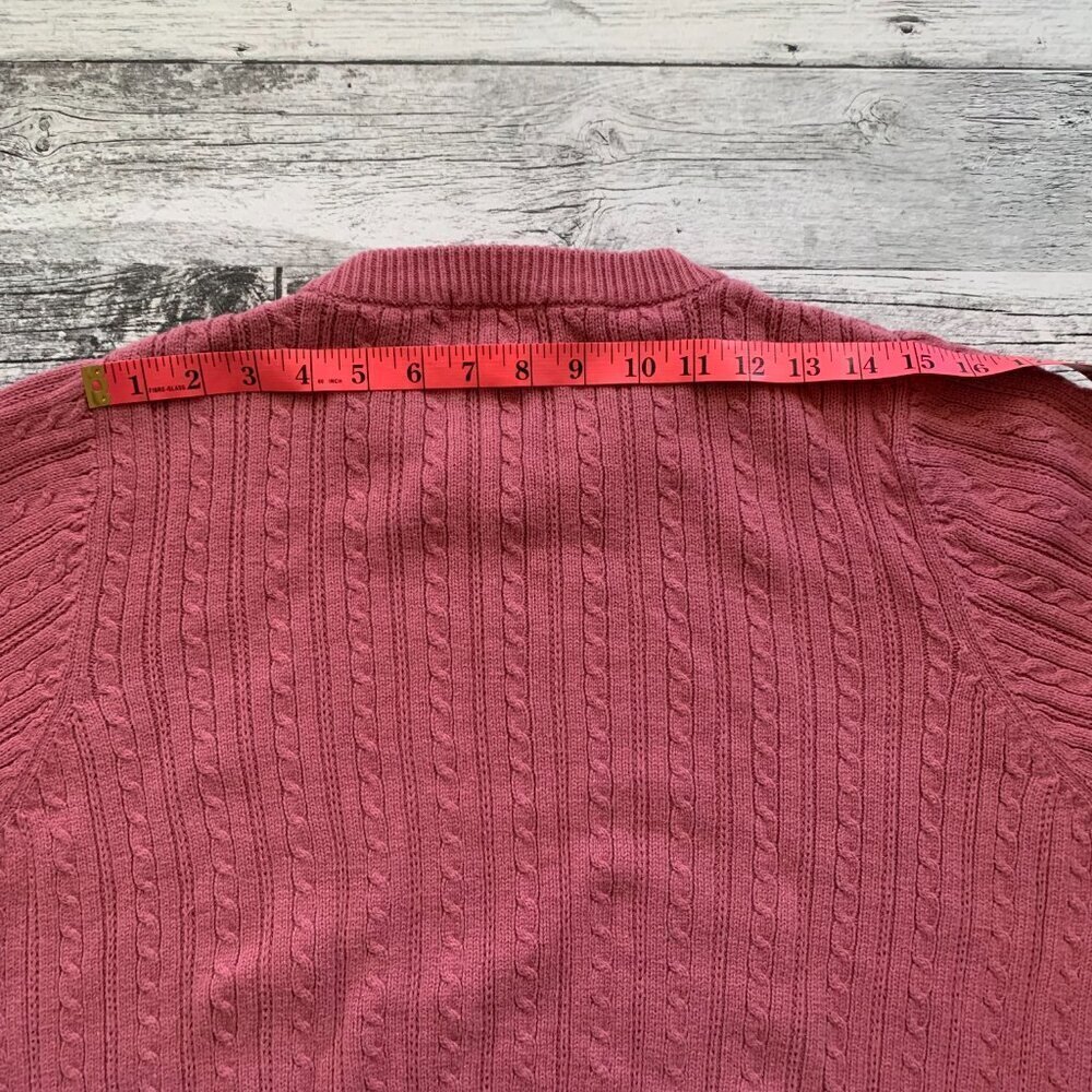 Vintage 90s Cable Knit Sweater M Pink Tradition Country Collection 80s Crewneck - Picture 11 of 14